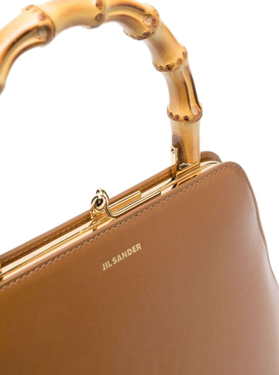 Shop Jil Sander Brown Goji Square Handbag With Bamboo Handle In Leather Woman In Cammello