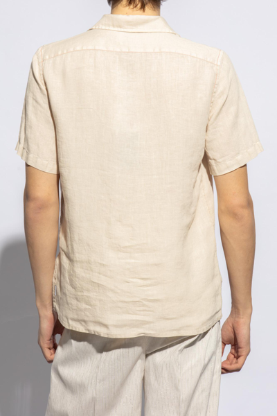Shop Paul Smith Linen Shirt With Short Sleeves In Beige