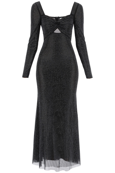 Shop Self-portrait Maxi Dress In Rhinestone-embellished Mesh In Nero