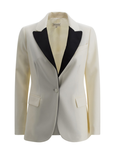 Shop P.a.r.o.s.h Satin-lapel Double-breasted Blazer In White