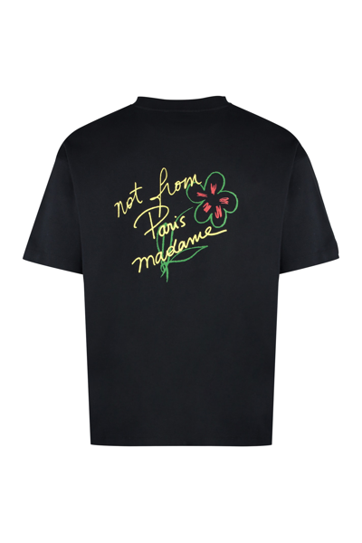 Shop Drôle De Monsieur Slogan Esquisse Cotton Crew-neck T-shirt In Black