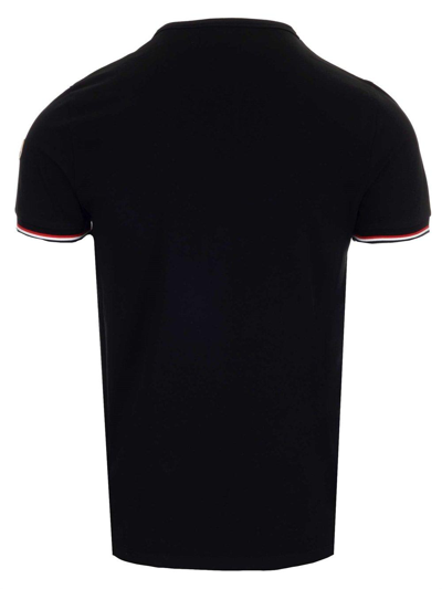 Shop Moncler Striped Trim Crewneck T-shirt In Black