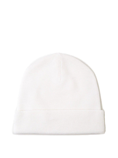 Shop Acne Studios Logo Embroidered Ribbed Beanie In Aeg Off White