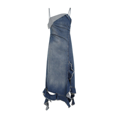 Shop Acne Studios Strapped Midi Denim Dress In Mid Blue