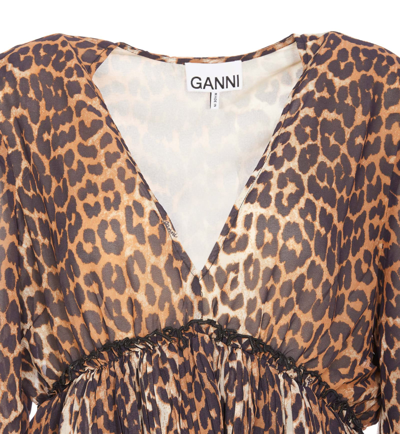 Shop Ganni V-neck Leopard Print Blouse
