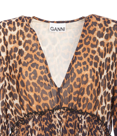 Shop Ganni Leopard Print V-neck Mini Dress