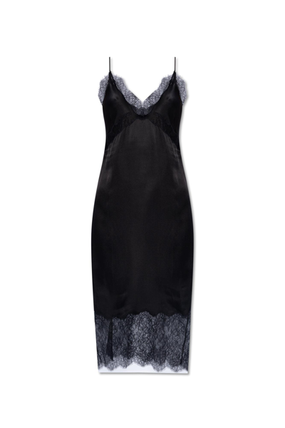 Shop Anine Bing Amelie Satin Slip Dress In Black