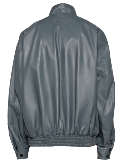 Shop Marni Grey Lambskin Bomber Jacket In Blue Gray
