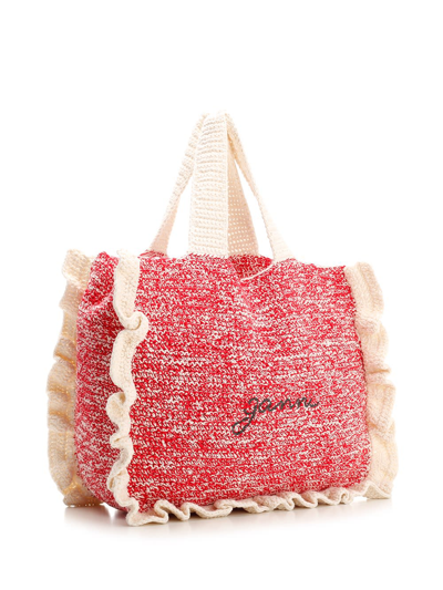 Shop Ganni Egret Crochet Tote Bag