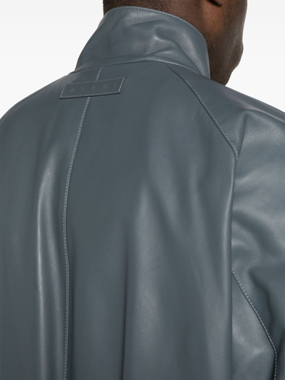 Shop Marni Grey Lambskin Bomber Jacket In Blue Gray
