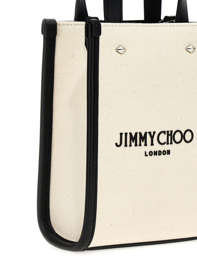 Shop Jimmy Choo Mini N/s Tote Handbag In Neutrals/black