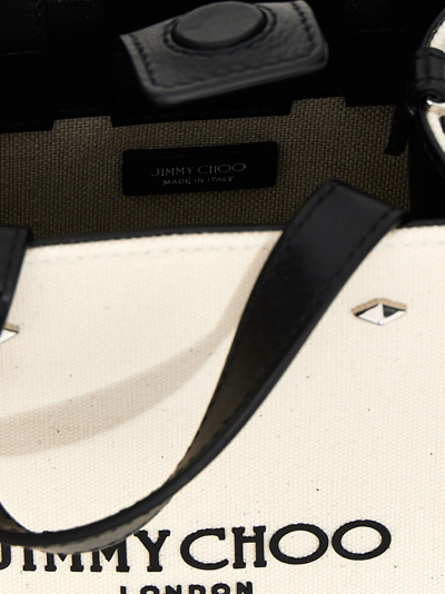 Shop Jimmy Choo Mini N/s Tote Handbag In Neutrals/black