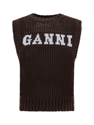 Shop Ganni Vest In Brown