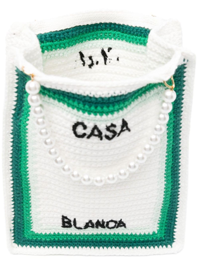 Shop Casablanca White And Green Cotton Tote Bag