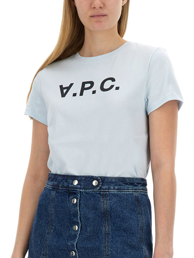Shop Apc T-shirt With Logo In Skyblu