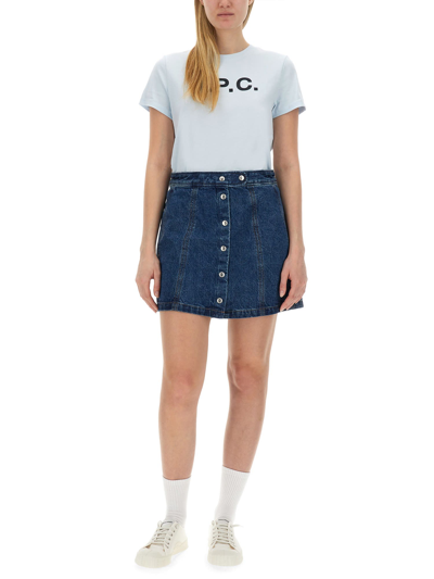 Apc Logo Graphic Short Sleeve T-shirt In Skyblu