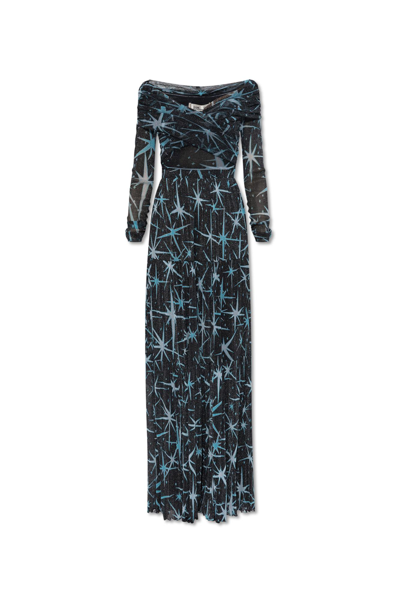 Shop Diane Von Furstenberg Dress With Lurex Threads In Black/blue