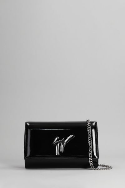 Shop Giuseppe Zanotti Cleopatra Clutch In Black Patent Leather In Black Silver