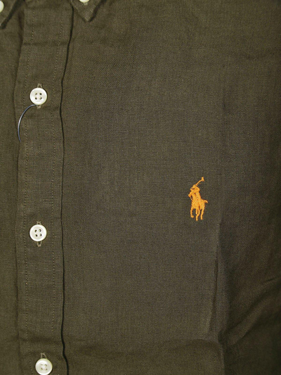 Shop Polo Ralph Lauren Logo Embroidered Buttoned Shirt In Dark Green