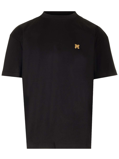 Shop Palm Angels T-shirt With Golden Monogram Target In Black