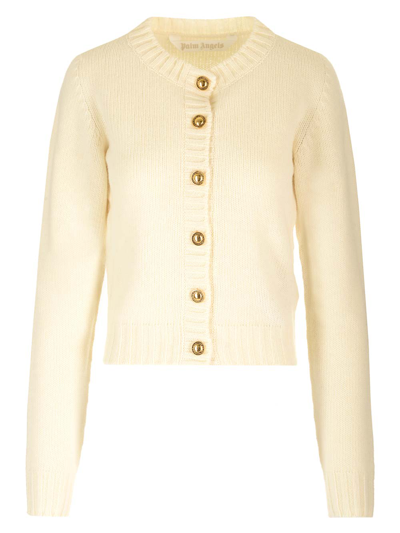 Shop Palm Angels Ivory Cardigan With Back Logo In White