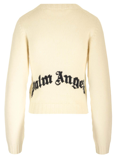 Shop Palm Angels Ivory Sweater With Back Logo In White