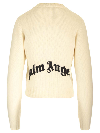 Shop Palm Angels Ivory Cardigan With Back Logo In White
