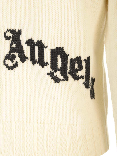 Shop Palm Angels Ivory Cardigan With Back Logo In White