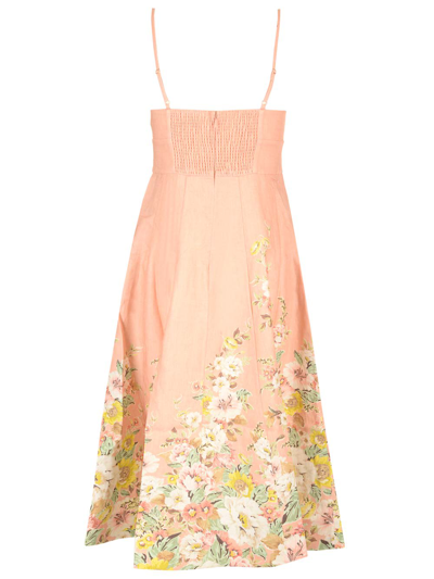 Shop Zimmermann Printed Linen Dress In Pink