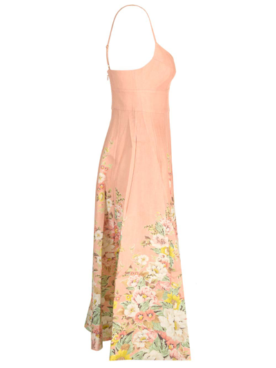 Shop Zimmermann Printed Linen Dress In Pink