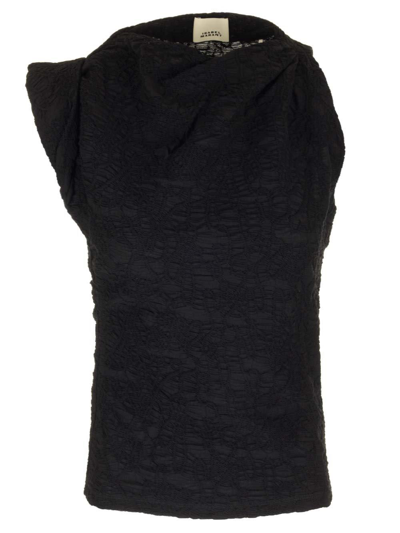 Shop Isabel Marant Crinkled Asymmetric Jersey Top In Black