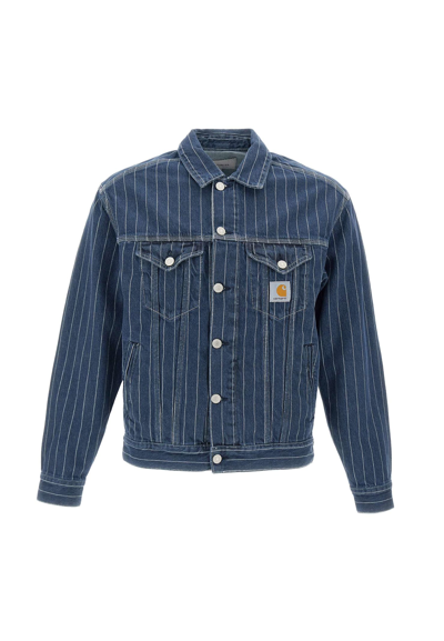 Shop Carhartt Orlean Jacket In Blue White Stone Washed