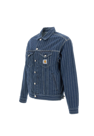 Shop Carhartt Orlean Jacket In Blue White Stone Washed