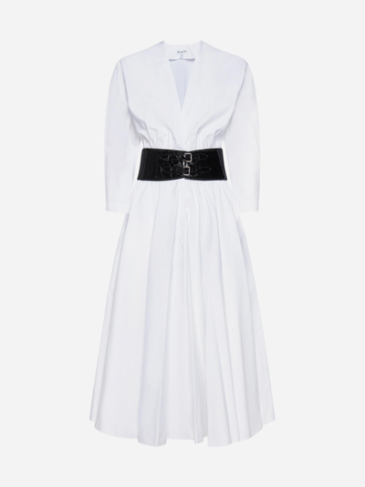 Shop Alaïa Belted Cotton Dress In White