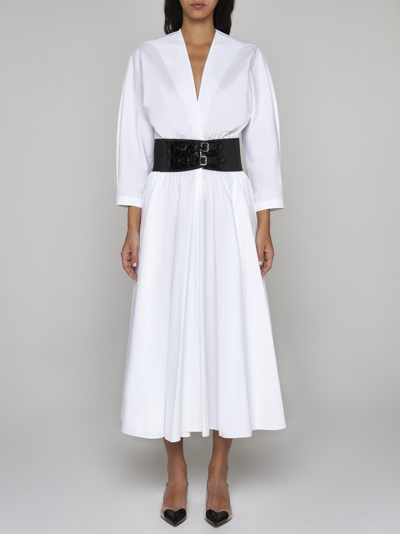 Shop Alaïa Belted Cotton Dress In White