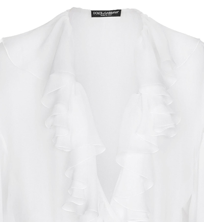 Shop Dolce & Gabbana Chiffon Blouse With Ruffles In Bianco