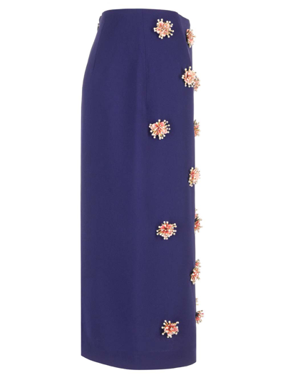 Shop Dries Van Noten Blue Midi Skirt With Embroidery In Ink Blue