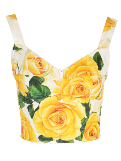 Shop Dolce & Gabbana Roses Bustier Top In Vo Bianco Giallo