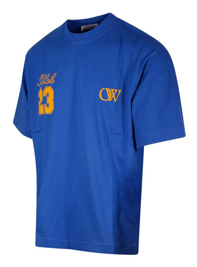 Shop Off-white Logo Printed Crewneck T-shirt In Blue