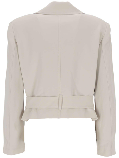 Shop Theory Double-breasted Belted Cropped Coat In Neutrals