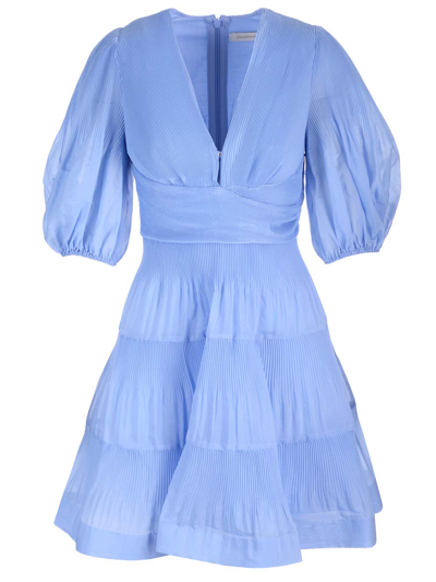 Shop Zimmermann Jaracanda Pleated Mini Dress In Light Blue