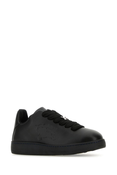 Shop Burberry Black Leather Box Sneakers
