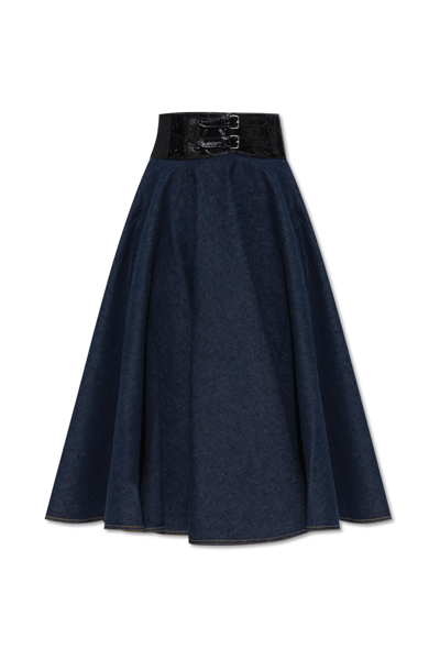 Shop Alaïa Ala Belted Denim Skirt In Bleu Denim