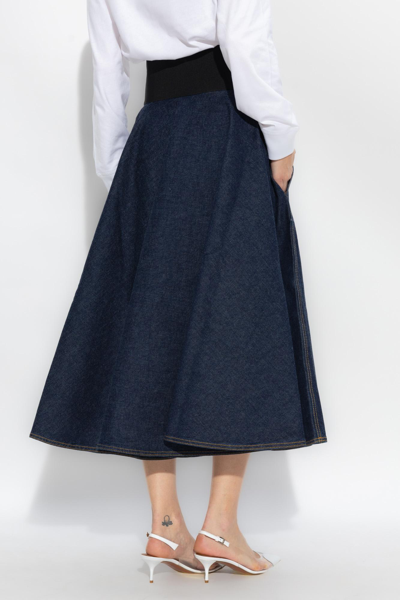 Shop Alaïa Ala Belted Denim Skirt In Bleu Denim