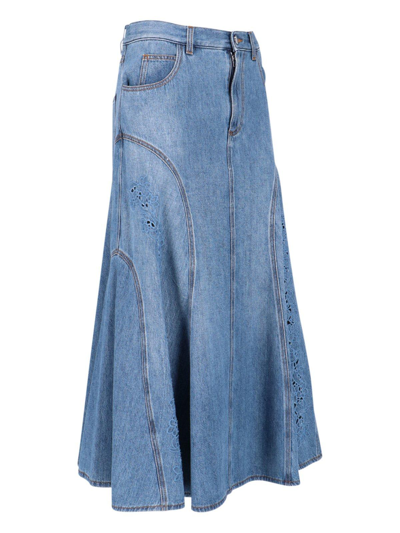 Shop Chloé Flare Midi Skirt In Foggy Blue