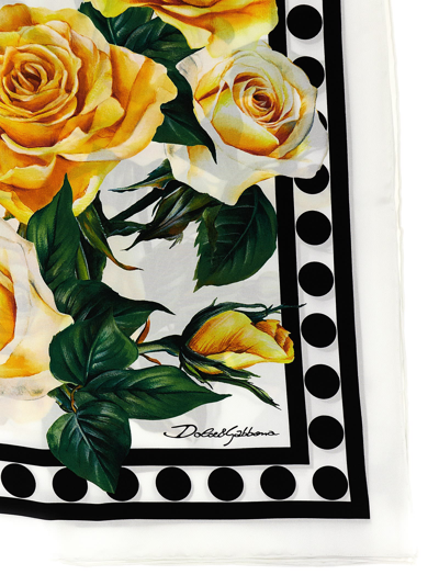 Shop Dolce & Gabbana Rose Gialle Scarf In Vo Fondo Bianco