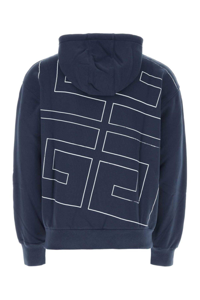 Shop Givenchy Logo Embroidered Drawstring Hoodie In Deep Blue