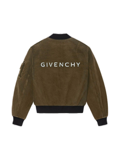 Shop Givenchy Reversible Denim Bomber Jacket In Black/khaki