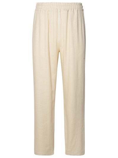 Shop Gcds Ivory Linen Blend Trousers In Off White