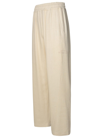 Shop Gcds Ivory Linen Blend Trousers In Off White